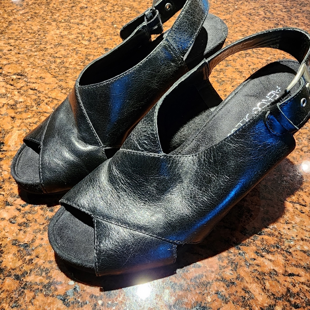 Aerosole leather upper wedges Black Size 7